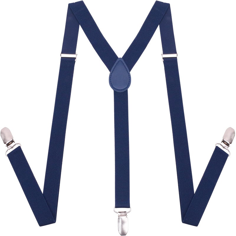 GUCHOL Suspenders for Mens with Strong Metal Clips Adjustable Elastic Y Style Leather Heavy Pants Suspender for Wedding&Party (Navy) - Image 2